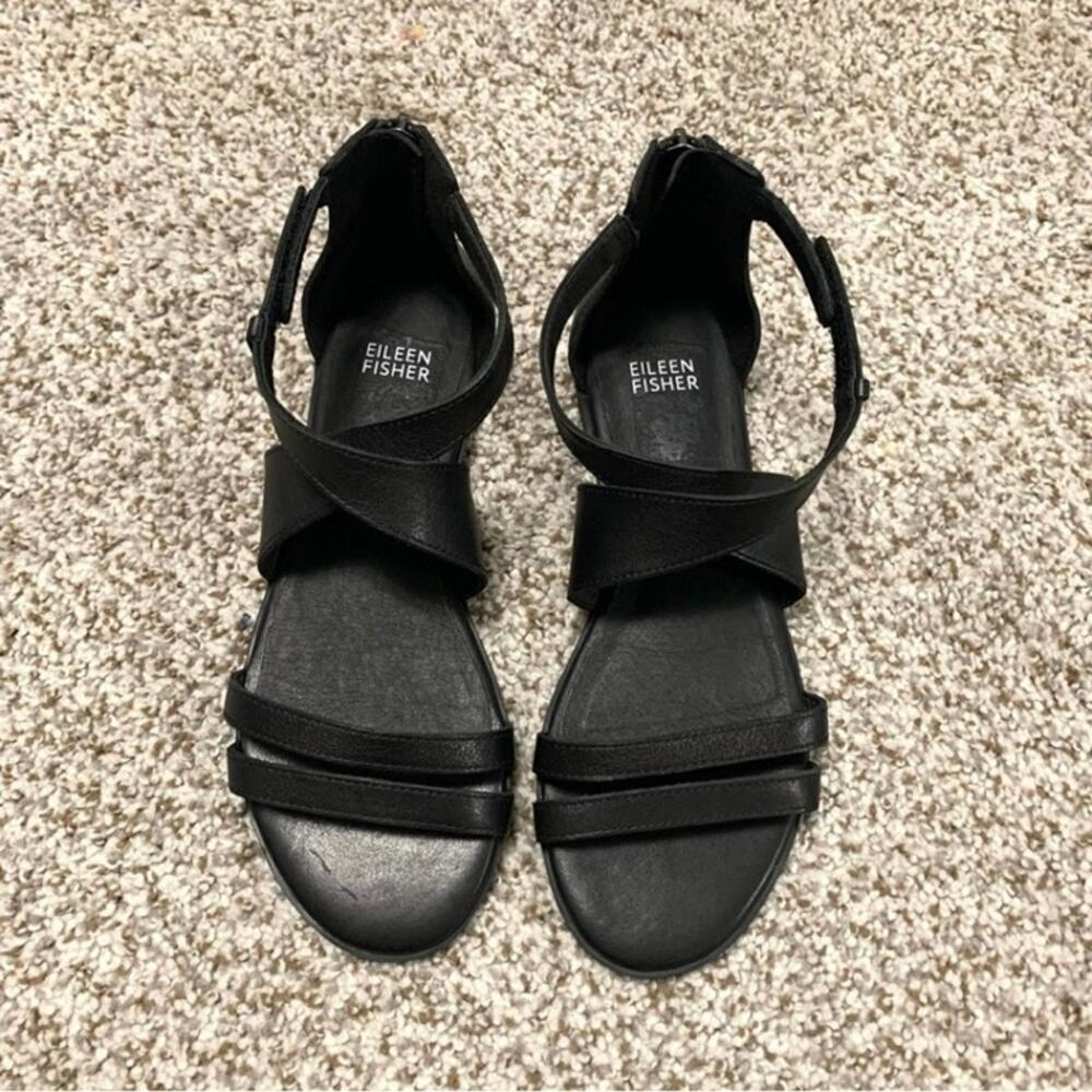 Eileen Fisher Cici Black Leather Strappy Sandals women’s size 6.5